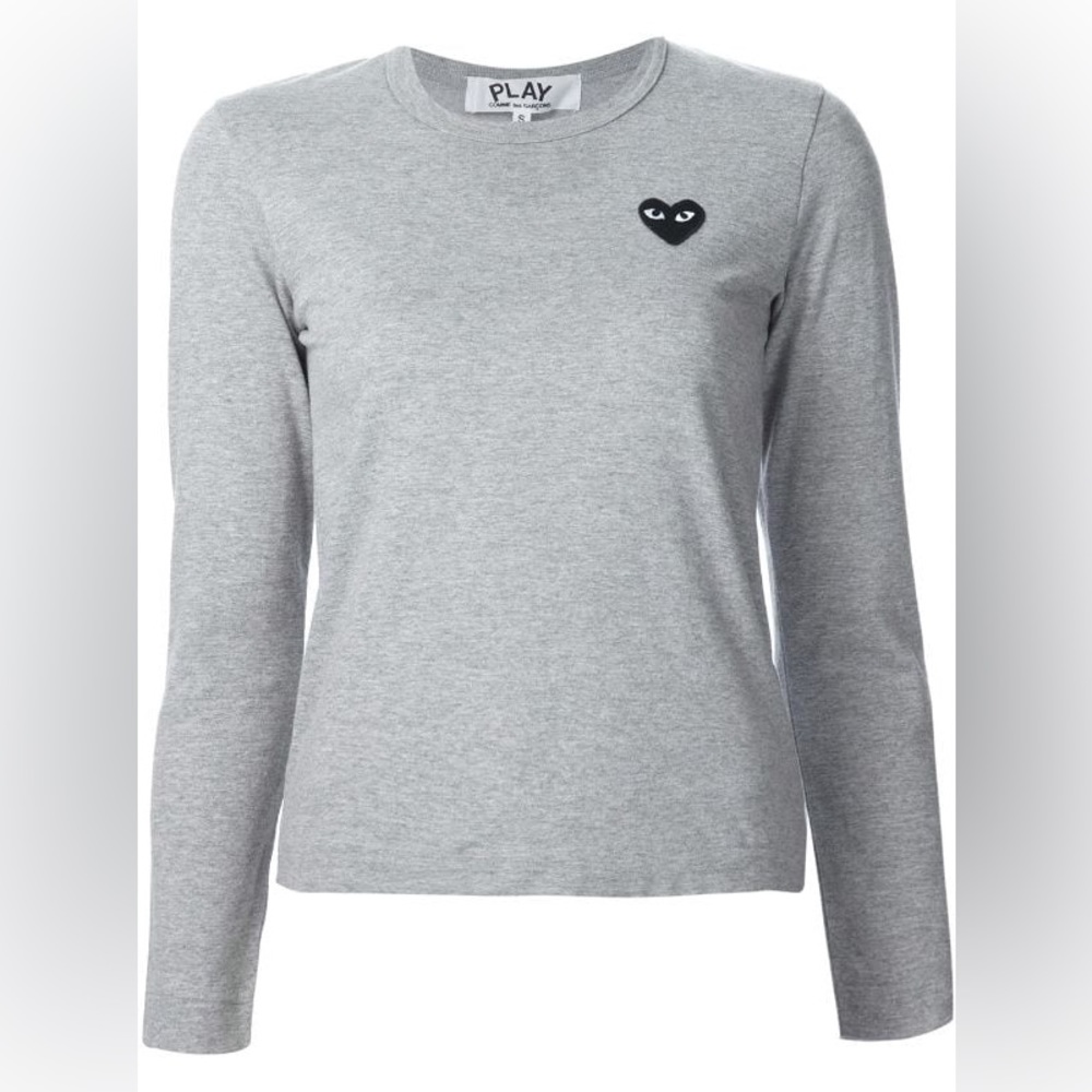 Comme des Garcons PLAY Grey Long Sleeve Tee with Black Heart Logo